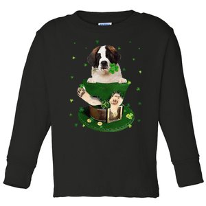 St Patrick's Day Leprechaun Saint Bernard Dog Shamrock Irish Toddler Long Sleeve Shirt