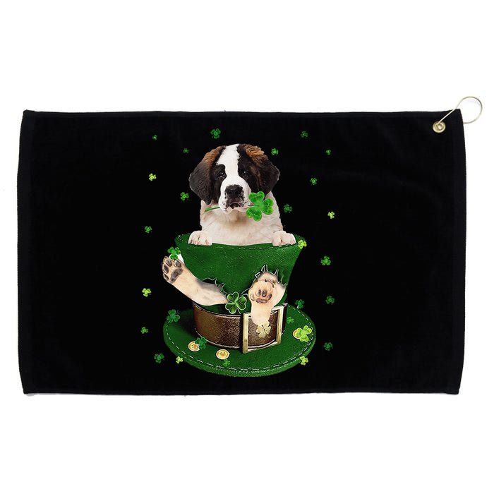 St Patrick's Day Leprechaun Saint Bernard Dog Shamrock Irish Grommeted Golf Towel