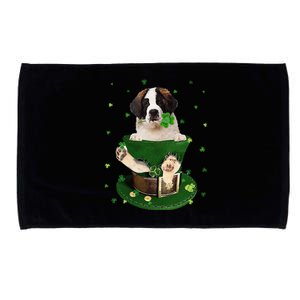 St Patrick's Day Leprechaun Saint Bernard Dog Shamrock Irish Microfiber Hand Towel