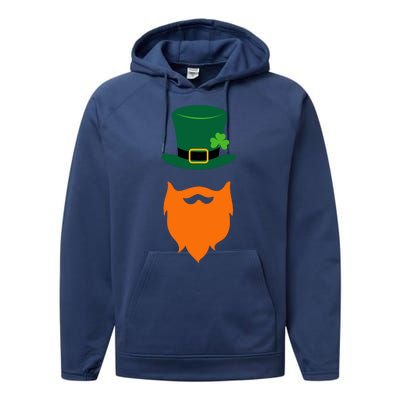 St Patrick's Day Beard Guy Funny Performance Fleece Hoodie