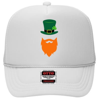 St Patrick's Day Beard Guy Funny High Crown Mesh Back Trucker Hat