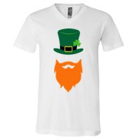 St Patrick's Day Beard Guy Funny V-Neck T-Shirt