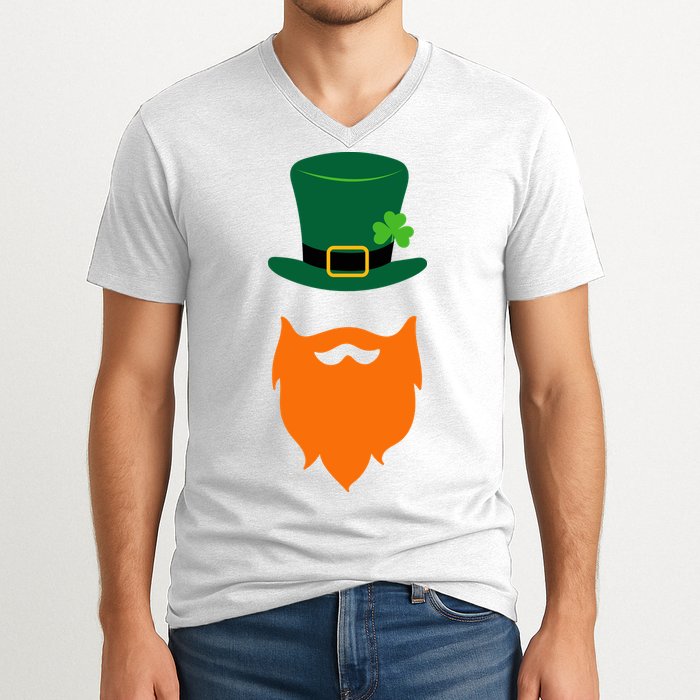 St Patrick's Day Beard Guy Funny V-Neck T-Shirt