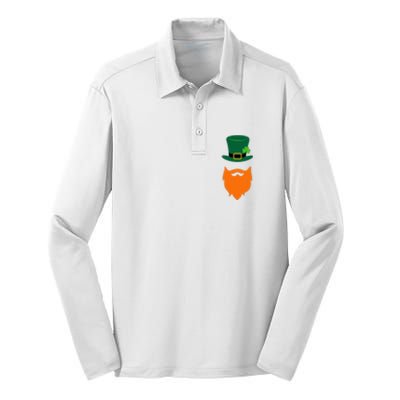 St Patrick's Day Beard Guy Funny Silk Touch Performance Long Sleeve Polo