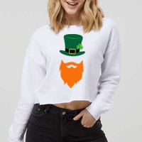 St Patrick's Day Beard Guy Funny Cropped Pullover Crew