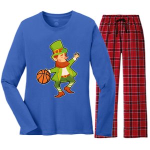 St Patricks Day Basketball Leprechaun Basketball Gift Women's Long Sleeve Flannel Pajama Set 