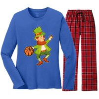 St Patricks Day Basketball Leprechaun Basketball Gift Women's Long Sleeve Flannel Pajama Set 