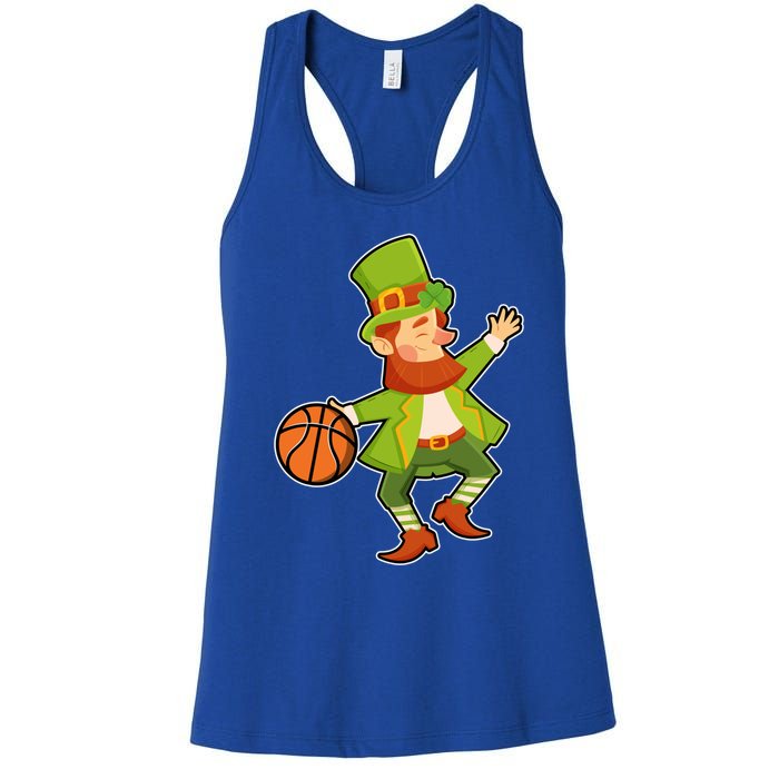 St Patricks Day Basketball Leprechaun Basketball Gift Women's Racerback Tank