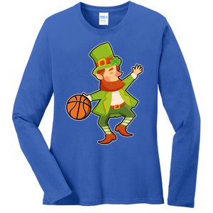 St Patricks Day Basketball Leprechaun Basketball Gift Ladies Long Sleeve Shirt