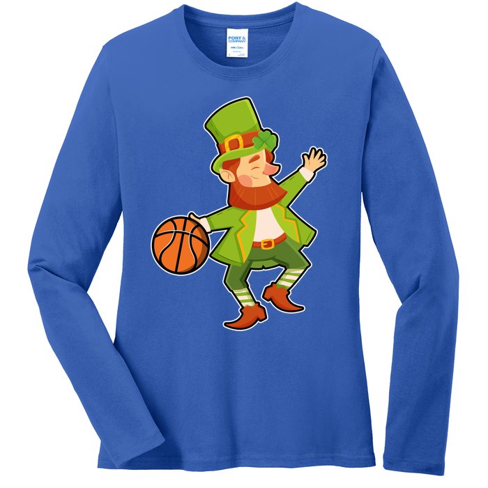 St Patricks Day Basketball Leprechaun Basketball Gift Ladies Long Sleeve Shirt