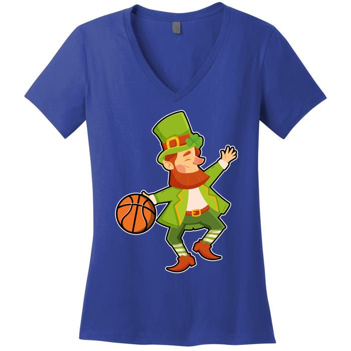 St Patricks Day Basketball Leprechaun Basketball Gift Women's V-Neck T-Shirt