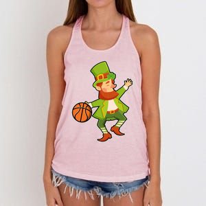 St Patricks Day Basketball Leprechaun Basketball Gift Women's Knotted Racerback Tank