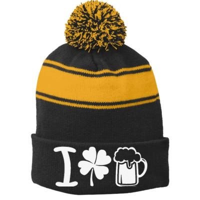 Saint Patrick's Day I Love Beer Funny Stripe Pom Pom Beanie