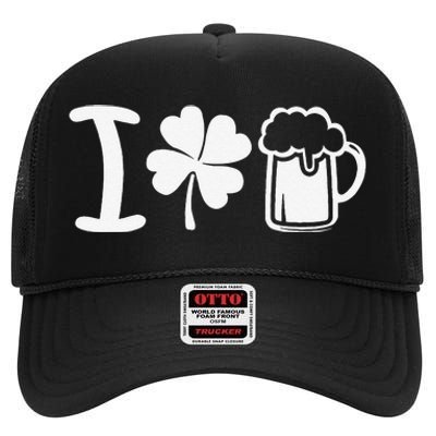 Saint Patrick's Day I Love Beer Funny High Crown Mesh Back Trucker Hat