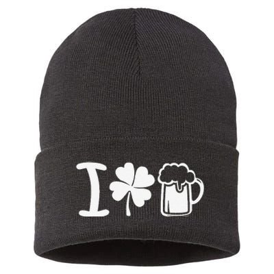 Saint Patrick's Day I Love Beer Funny Sustainable Knit Beanie