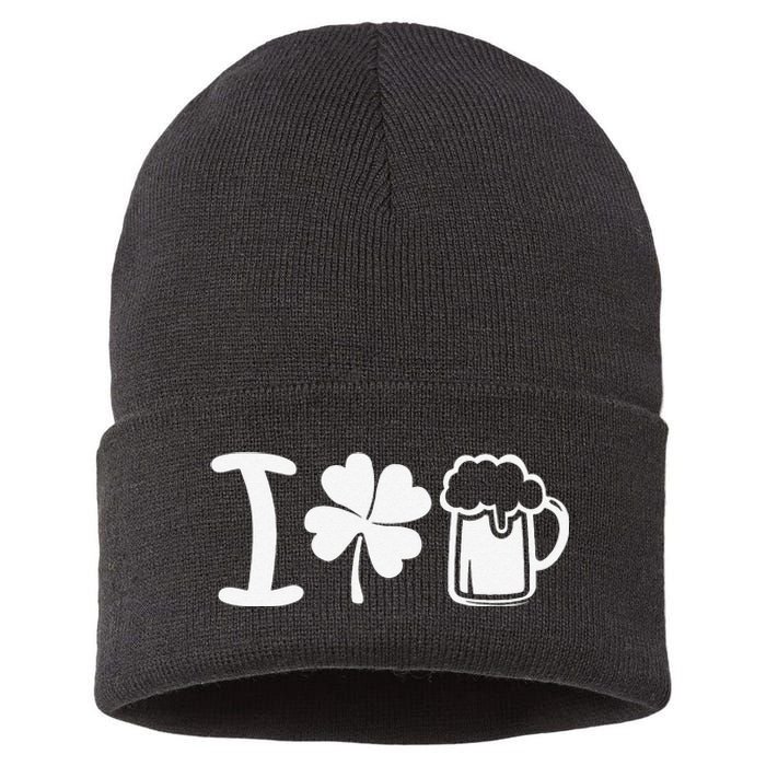 Saint Patrick's Day I Love Beer Funny Sustainable Knit Beanie