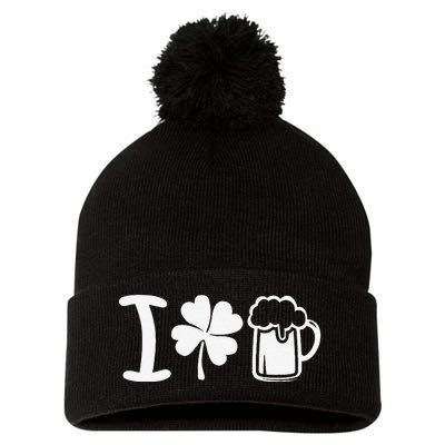 Saint Patrick's Day I Love Beer Funny Pom Pom 12in Knit Beanie