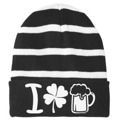 Saint Patrick's Day I Love Beer Funny Striped Beanie with Solid Band