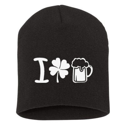 Saint Patrick's Day I Love Beer Funny Short Acrylic Beanie