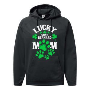 St Patrick's Day Lucky Saint Bernard Dog Mom Performance Fleece Hoodie