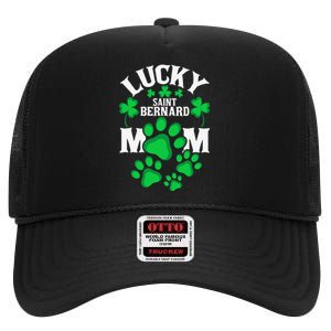 St Patrick's Day Lucky Saint Bernard Dog Mom High Crown Mesh Back Trucker Hat