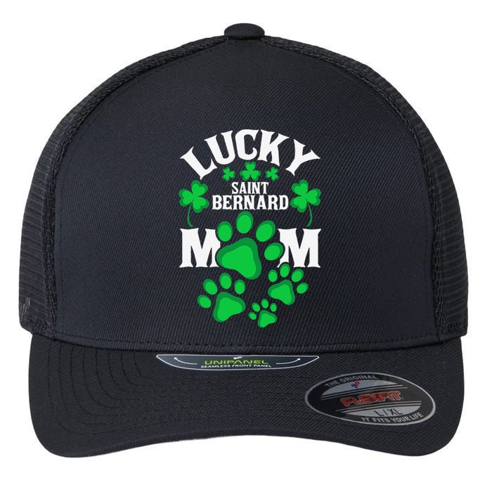 St Patrick's Day Lucky Saint Bernard Dog Mom Flexfit Unipanel Trucker Cap