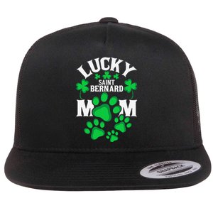 St Patrick's Day Lucky Saint Bernard Dog Mom Flat Bill Trucker Hat