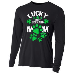 St Patrick's Day Lucky Saint Bernard Dog Mom Cooling Performance Long Sleeve Crew