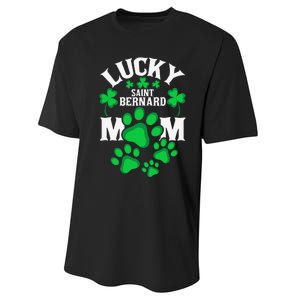 St Patrick's Day Lucky Saint Bernard Dog Mom Performance Sprint T-Shirt