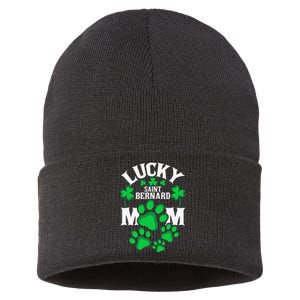 St Patrick's Day Lucky Saint Bernard Dog Mom Sustainable Knit Beanie