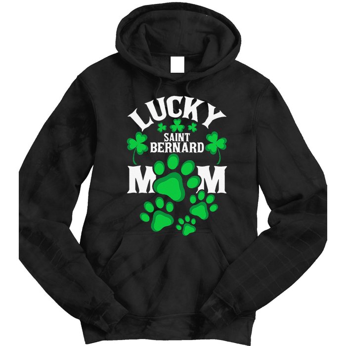 St Patrick's Day Lucky Saint Bernard Dog Mom Tie Dye Hoodie