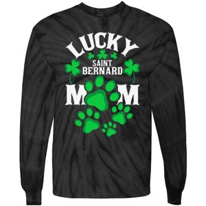 St Patrick's Day Lucky Saint Bernard Dog Mom Tie-Dye Long Sleeve Shirt