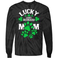 St Patrick's Day Lucky Saint Bernard Dog Mom Tie-Dye Long Sleeve Shirt