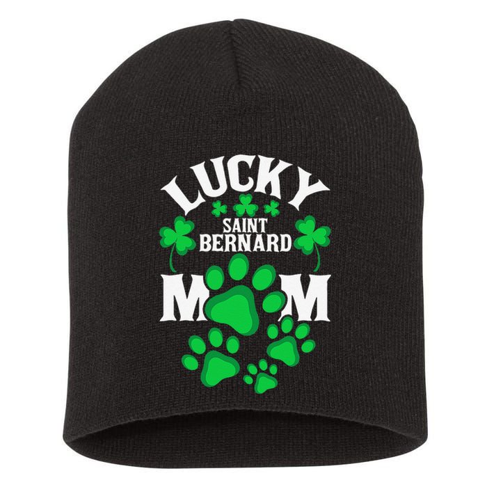 St Patrick's Day Lucky Saint Bernard Dog Mom Short Acrylic Beanie