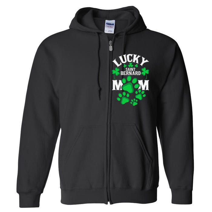 St Patrick's Day Lucky Saint Bernard Dog Mom Full Zip Hoodie