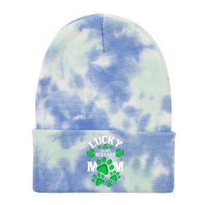 St Patrick's Day Lucky Saint Bernard Dog Mom Tie Dye 12in Knit Beanie