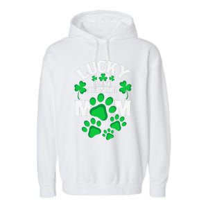 St Patrick's Day Lucky Saint Bernard Dog Mom Garment-Dyed Fleece Hoodie