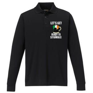 Saint Patrick's Day Tee Lets Get Ready To Stumble Performance Long Sleeve Polo