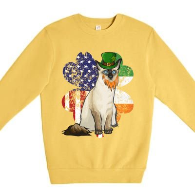 St Patricks Day Irish American Flag Balinesegiftjavanese Cat Great Gift Premium Crewneck Sweatshirt