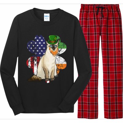 St Patricks Day Irish American Flag Balinesegiftjavanese Cat Great Gift Long Sleeve Pajama Set