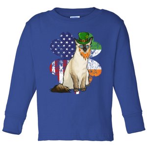 St Patricks Day Irish American Flag Balinesegiftjavanese Cat Great Gift Toddler Long Sleeve Shirt