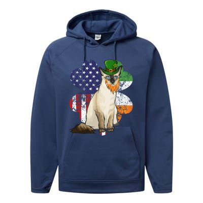 St Patricks Day Irish American Flag Balinesegiftjavanese Cat Great Gift Performance Fleece Hoodie