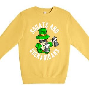 St Patricks Day Squats And Shenanigans Leprechaun Workout Gift Premium Crewneck Sweatshirt