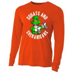 St Patricks Day Squats And Shenanigans Leprechaun Workout Gift Cooling Performance Long Sleeve Crew