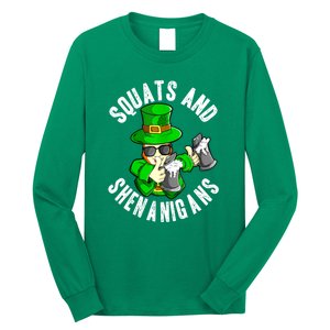 St Patricks Day Squats And Shenanigans Leprechaun Workout Gift Long Sleeve Shirt