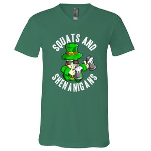 St Patricks Day Squats And Shenanigans Leprechaun Workout Gift V-Neck T-Shirt