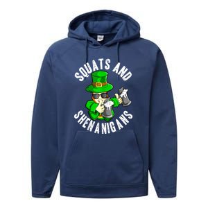 St Patricks Day Squats And Shenanigans Leprechaun Workout Gift Performance Fleece Hoodie