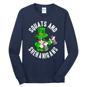 St Patricks Day Squats And Shenanigans Leprechaun Workout Gift Tall Long Sleeve T-Shirt