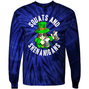 St Patricks Day Squats And Shenanigans Leprechaun Workout Gift Tie-Dye Long Sleeve Shirt