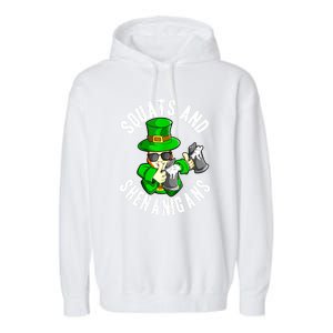 St Patricks Day Squats And Shenanigans Leprechaun Workout Gift Garment-Dyed Fleece Hoodie